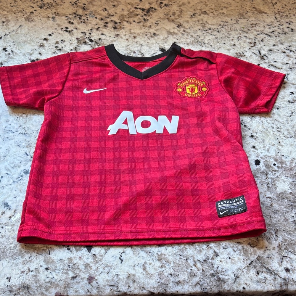 Nike Man U Kids Red Checkered Soccer Jersey